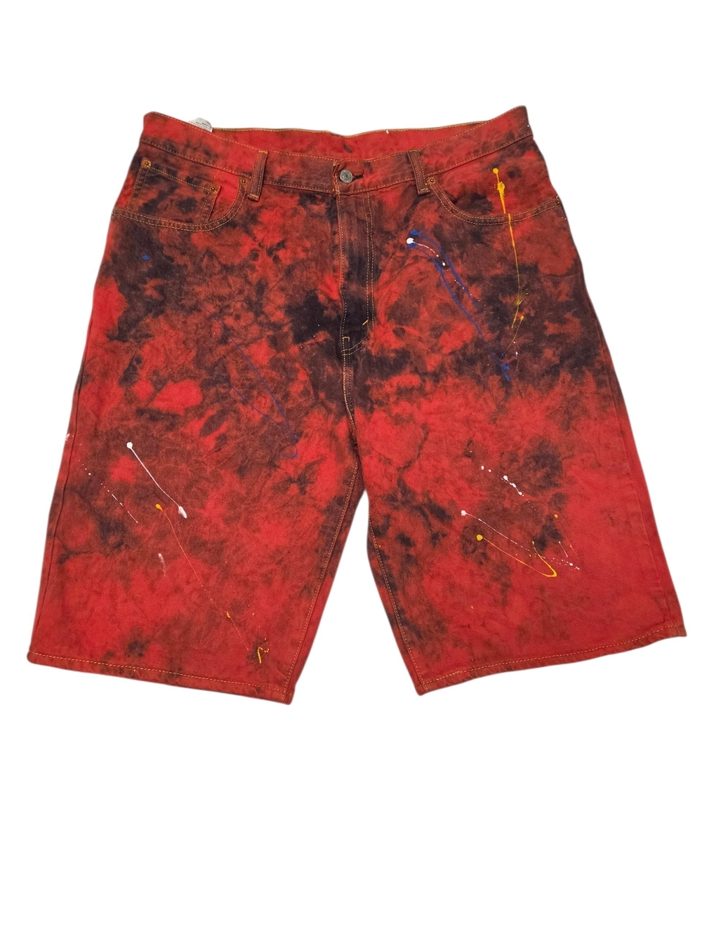 Levi's Red and Black Tie-Dye Paint-Splash Denim Shorts